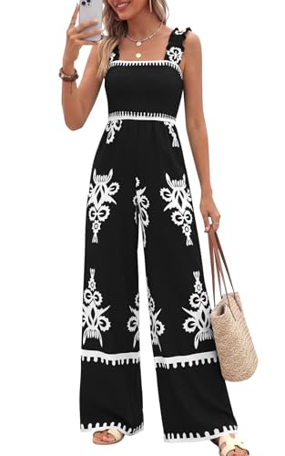 🌸 PRETTYGARDEN – Combinaison bohème fleurie pour femme, bretelles froncées et pantalon palazzo