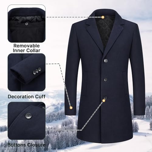 Manteau en laine pour homme avec capuche amovible – Manteau long, chaud et élégant pour l’hiver