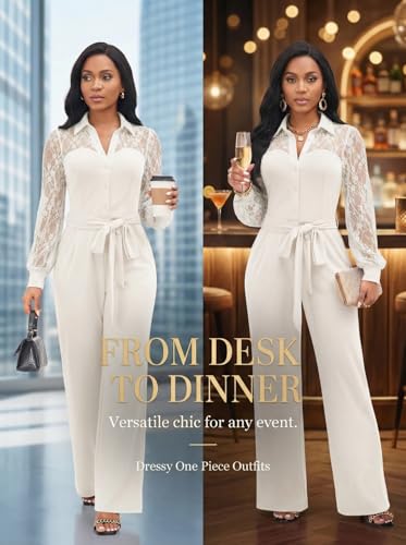 Acelyn – Combinaison Femme Élégante en Dentelle, Manches Bouffantes & Pantalon Large