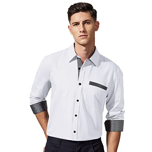 Enlision – Chemise Homme Coupe Droite à Manches Longues – Élégante, Contrastée & Business avec Poche