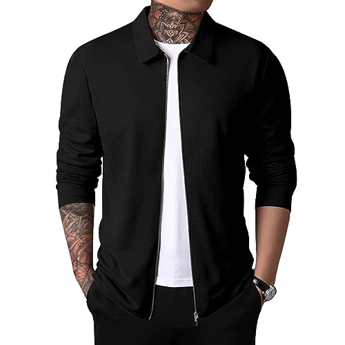Cardigan zippé homme à revers, style casual d’automne