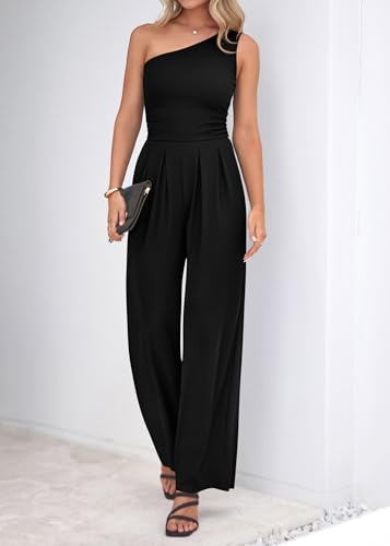 KIRUNDO – Combinaison femme élégante asymétrique, taille froncée et pantalon large avec poches