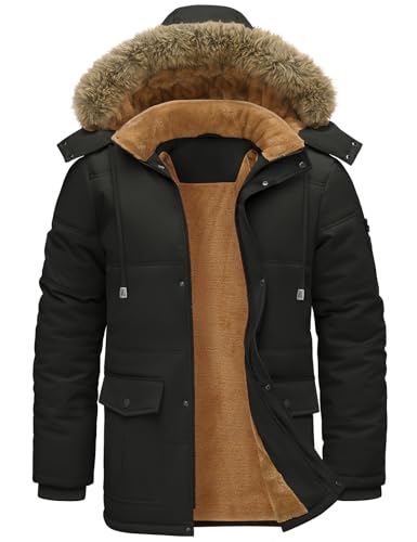 TOMEEK – Parka d'hiver pour homme à capuche amovible – Manteau chaud, polaire et coupe-vent