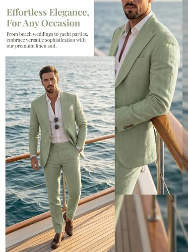 Costume 2 pièces en lin pour homme, tenue de mariage estivale, veste et pantalon