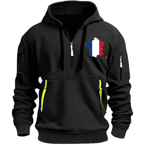 Sweat à capuche homme drapeau français – Demi-zip oversize