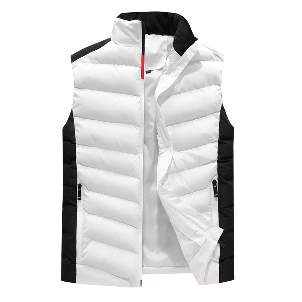 FSFA – Doudoune sans manches à capuche pour homme – Gilet chaud zippé color-block pour l’hiver