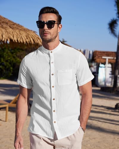 YAOBAOLE – Chemise Homme en Lin à Manches Courtes – Col Mao, Légère & Décontractée pour l’Été