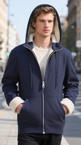 Sweat-shirt zippé à capuche pour homme – Veste polaire chaude avec poches pour l’hiver