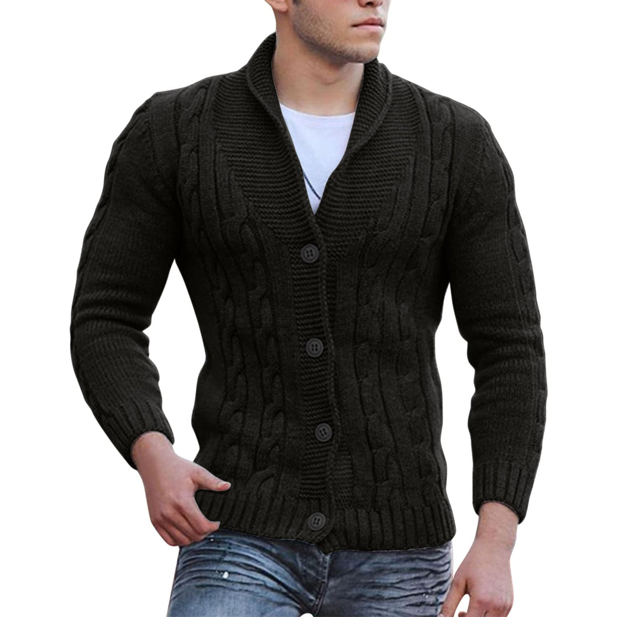 Cardigan homme en maille torsadée à boutons