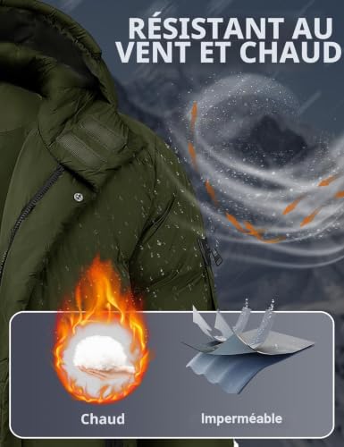 CMTOP – Longue veste d'hiver pour homme – Parka chaude, épaisse et matelassée à capuche