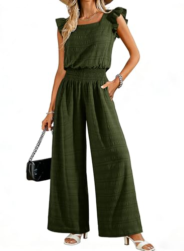 Dokotoo – Combinaison femme smockée sans manches, col carré et pantalon large avec poches