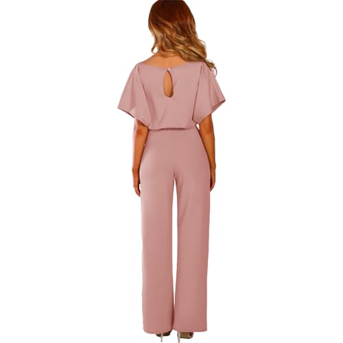 ✨ amropi – Combinaison Femme Élégante à Manches Courtes, Taille Nouée & Jambes Larges