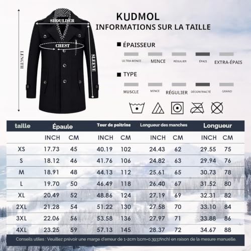 KUDMOL – Trench-Coat Homme Élégant – Pardessus Business Chic & Manteau Long Habillé