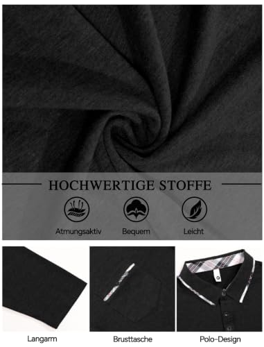 Polo homme manches longues à col à carreaux – Modèle élégant avec poche