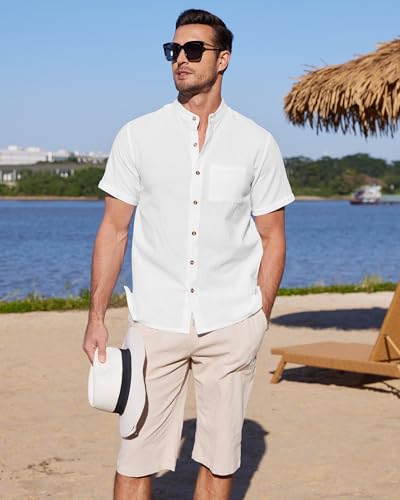 YAOBAOLE – Chemise Homme en Lin à Manches Courtes – Col Mao, Légère & Décontractée pour l’Été