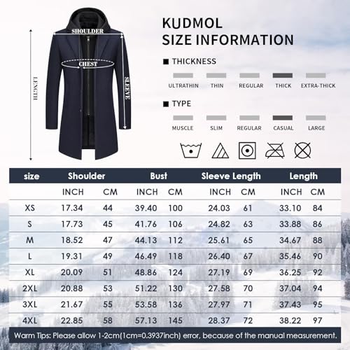 Manteau en laine pour homme avec capuche amovible – Manteau long, chaud et élégant pour l’hiver