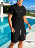🔥 RivetRise – Ensemble Homme 2 Pièces T-Shirt à Imprimé Lettre & Short – Style Casual Été
