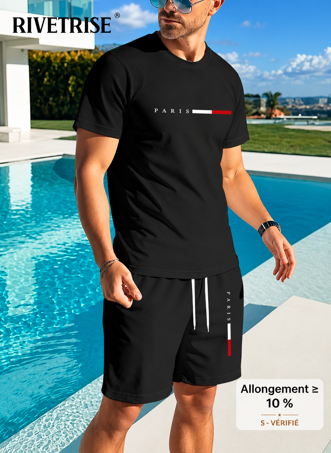 🔥 RivetRise – Ensemble Homme 2 Pièces T-Shirt à Imprimé Lettre & Short – Style Casual Été