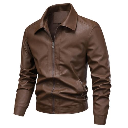 Blouson Moto Homme Hiver – Veste Style Cuir à Col Revers, Regular Fit & Look Biker