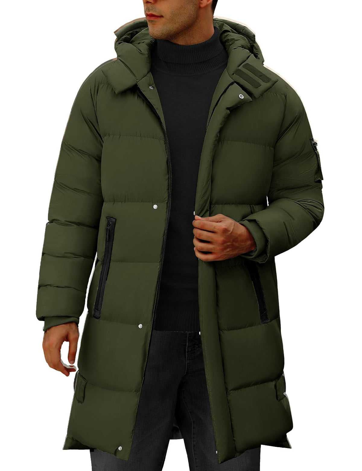CMTOP – Longue veste d'hiver pour homme – Parka chaude, épaisse et matelassée à capuche