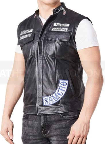 ZM ATTIRE – Gilet en Cuir Homme avec Sweat à Capuche – Style Biker Club California