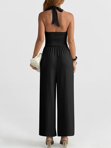 ✨ ANRABESS – Combinaison Femme Dos Nu, Taille Haute Smockée & Pantalon Large avec Poches