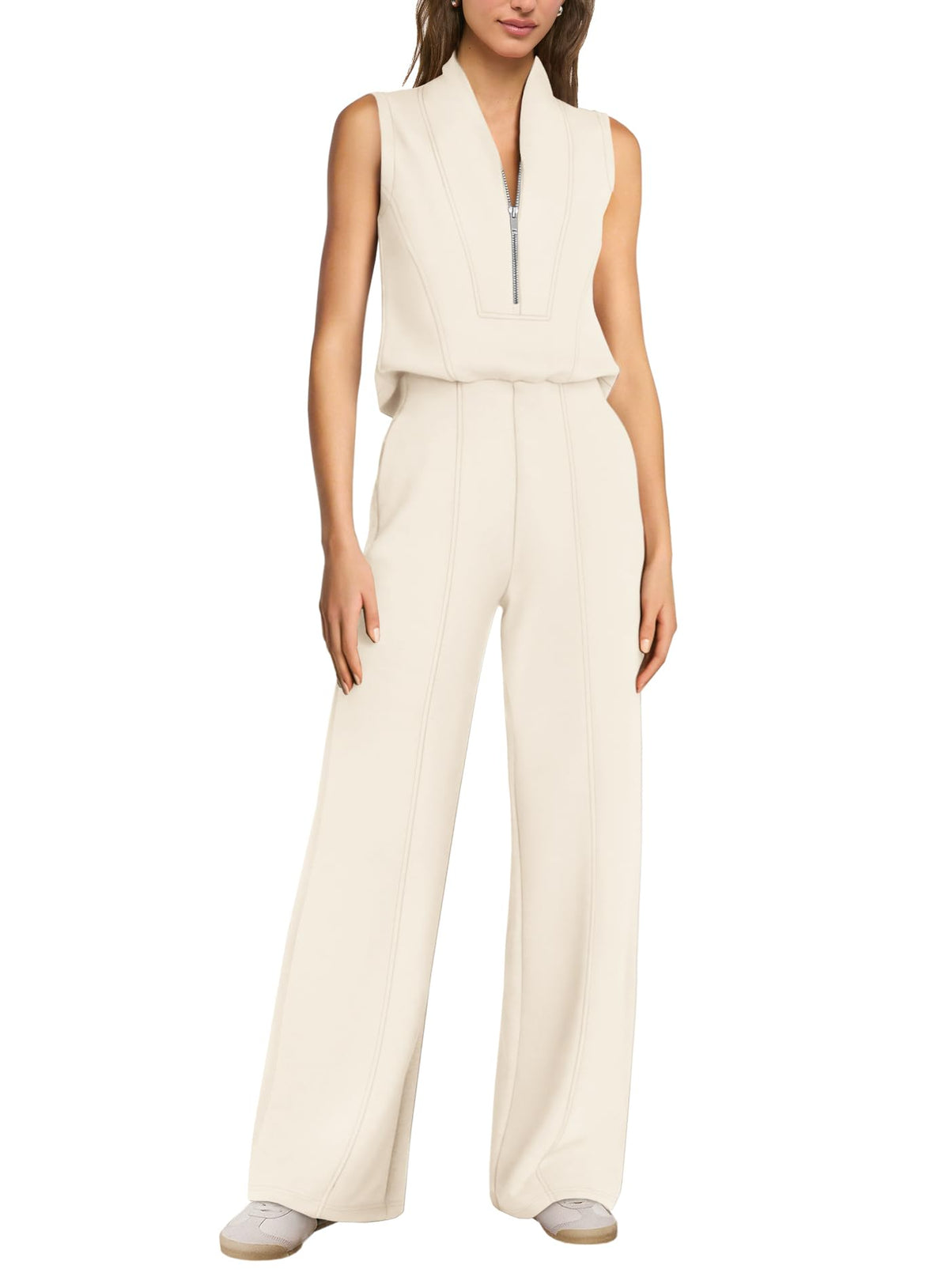 SENSERISE – Combinaison Femme de Voyage à Jambes Larges, Demi-Zip & Coupe Décontractée Chic