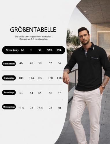Polo homme manches longues à col à carreaux – Modèle élégant avec poche