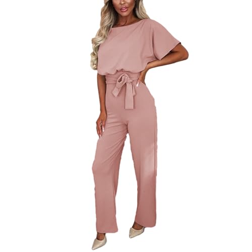 ✨ amropi – Combinaison Femme Élégante à Manches Courtes, Taille Nouée & Jambes Larges