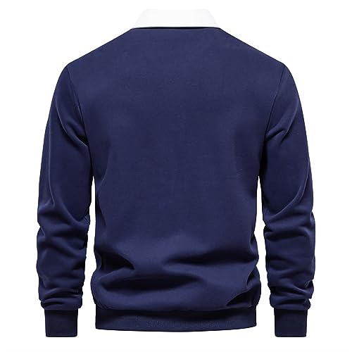Sweat à Col Polo pour Homme – Pull Uni à Manches Longues sans Capuche, Décontracté et Polyvalent