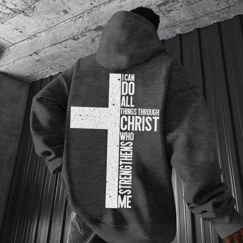 Sweat à capuche homme oversize – Imprimé croix et lettrage