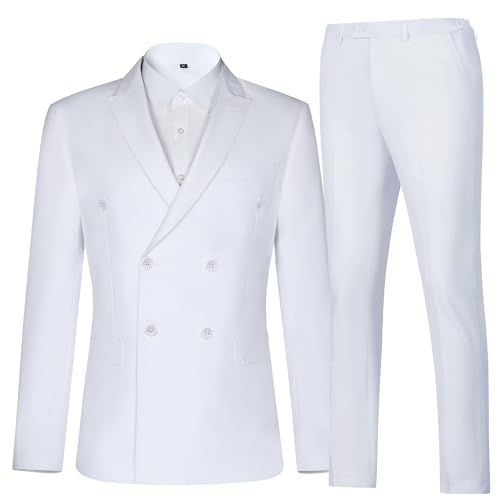 Men Suits 2 Piece Double Breasted Slim Fit Suit Jacket Pants Set