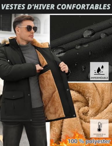 TOMEEK – Parka d'hiver pour homme à capuche amovible – Manteau chaud, polaire et coupe-vent