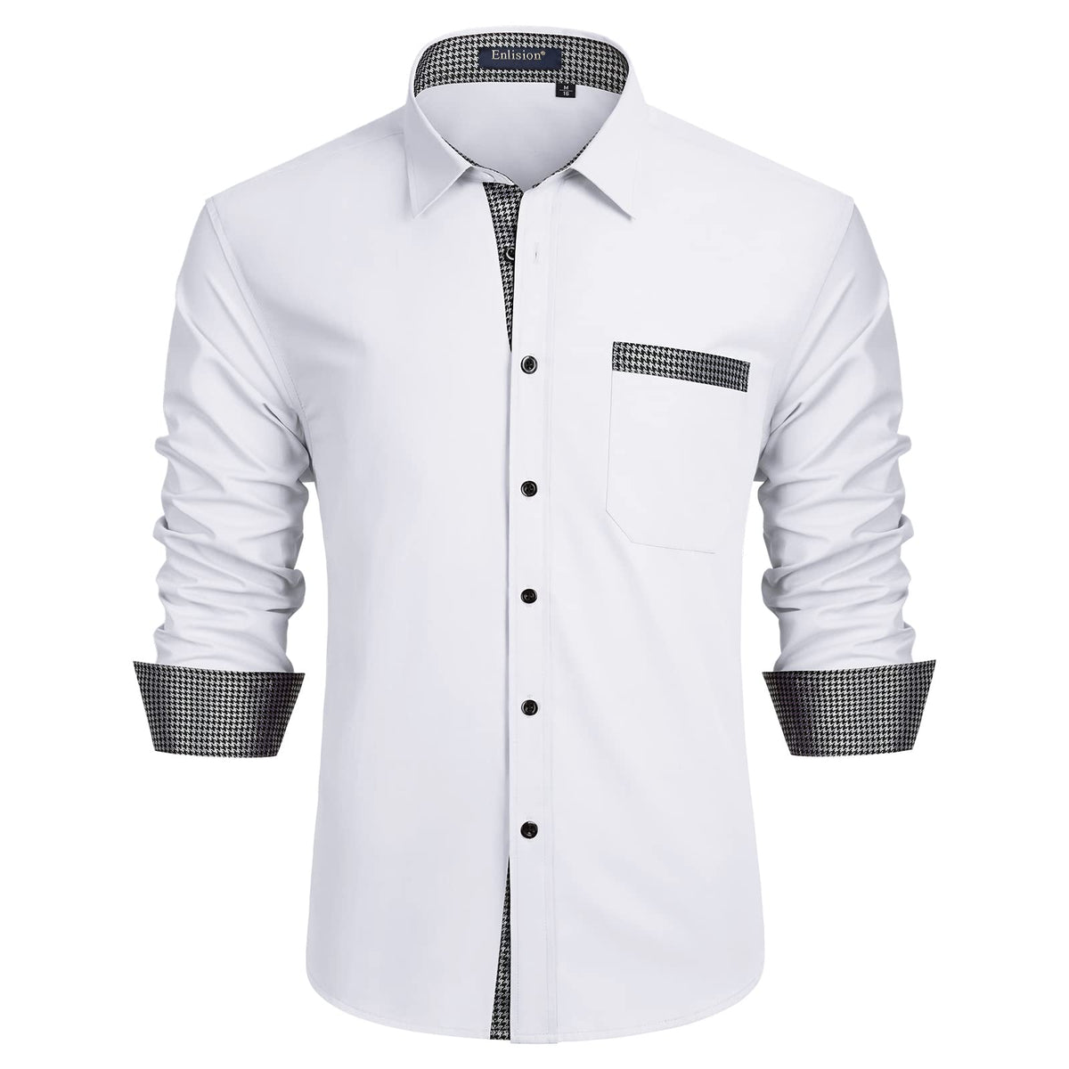 Enlision – Chemise Homme Coupe Droite à Manches Longues – Élégante, Contrastée & Business avec Poche