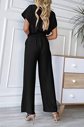 PRETTYGARDEN – Combinaison femme élégante, col V cache-cœur, taille nouée et pantalon large
