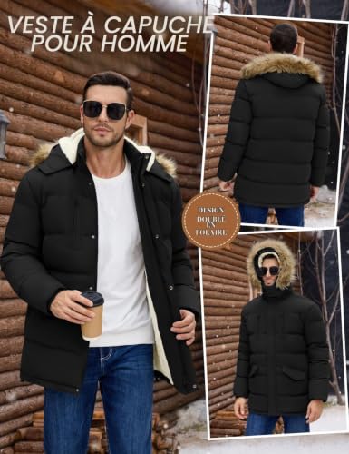 TOMEEK – Doudoune Imperméable Homme à Capuche Amovible – Manteau Chaud Outdoor pour l’Hiver