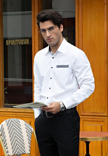 Enlision – Chemise Homme Coupe Droite à Manches Longues – Élégante, Contrastée & Business avec Poche