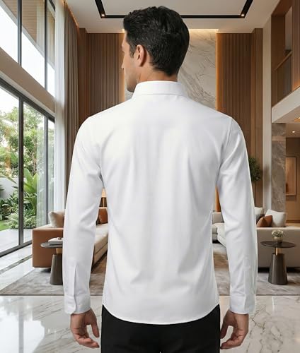 Chemise homme à col montant – Manches longues, extensible et infroissable – Style casual chic