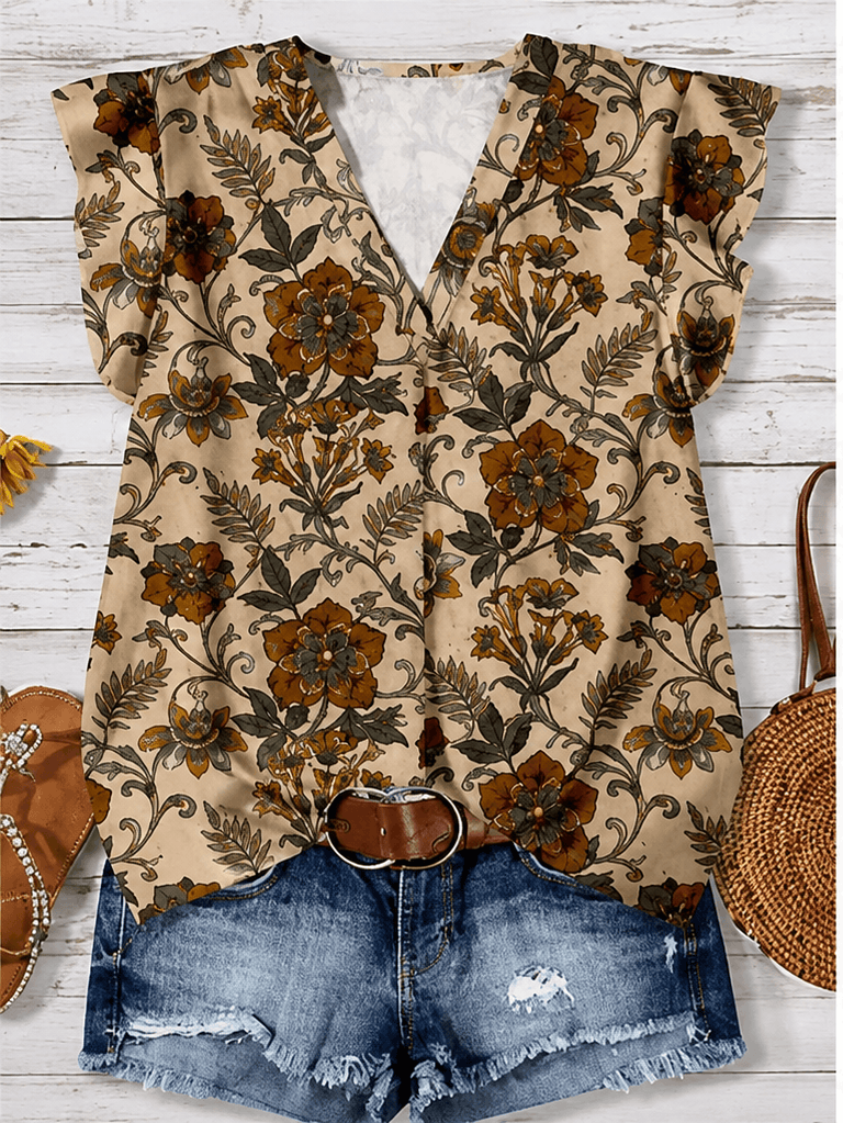 Blouse Bohème à Imprimé Feuillage Vintage – Élégance Naturelle & Chic Décontracté VELICYA