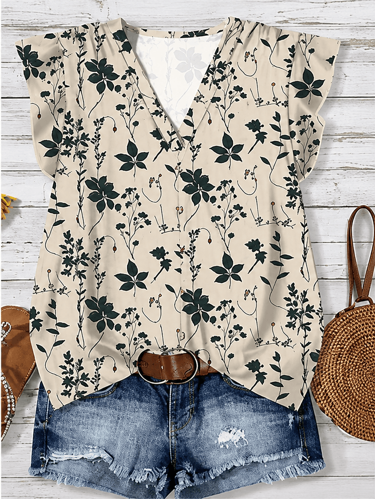 Blouse Bohème à Imprimé Feuillage Vintage – Élégance Naturelle & Chic Décontracté VELICYA