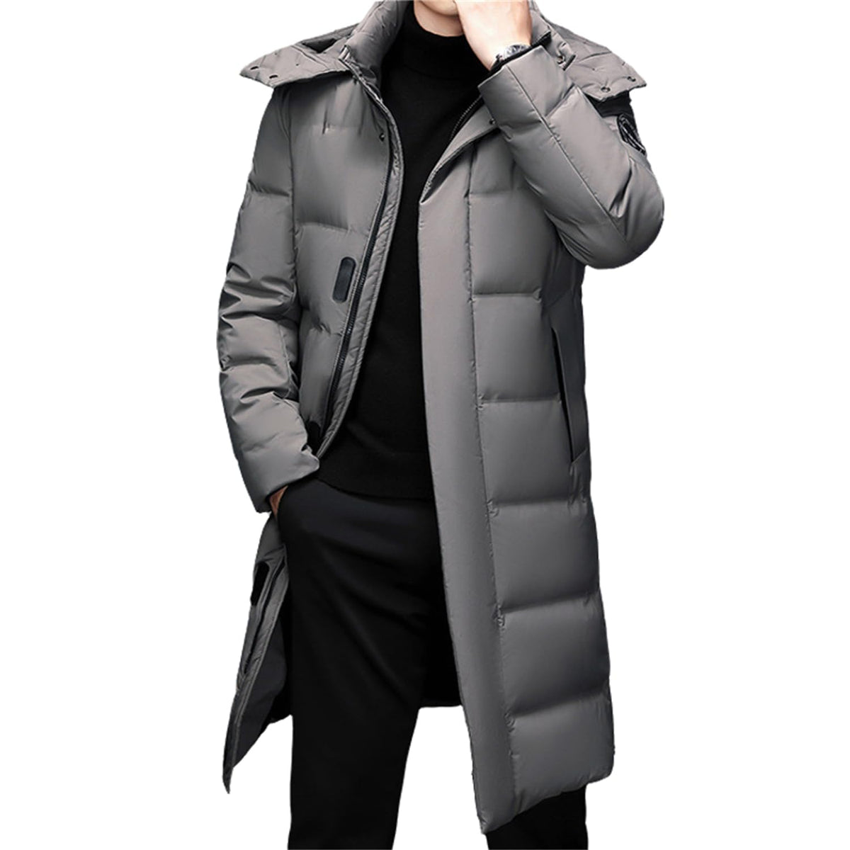 tinetill – Manteau Long Homme en Duvet – Doudoune Chaude Matelassée à Capuche & Veste Thermique d’Hiver