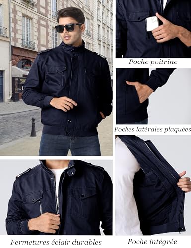 MAGCOMSEN – Veste Cargo Militaire pour Homme – Veste Légère Coupe-Vent en Coton Multipoches