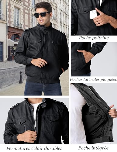 MAGCOMSEN – Veste Cargo Militaire pour Homme – Blouson Léger Coupe-Vent en Coton, Zippé & Multipoches