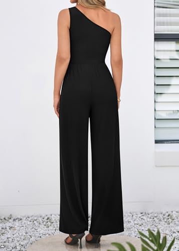 KIRUNDO – Combinaison femme élégante asymétrique, taille froncée et pantalon large avec poches