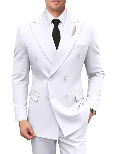 Men Suits 2 Piece Double Breasted Slim Fit Suit Jacket Pants Set
