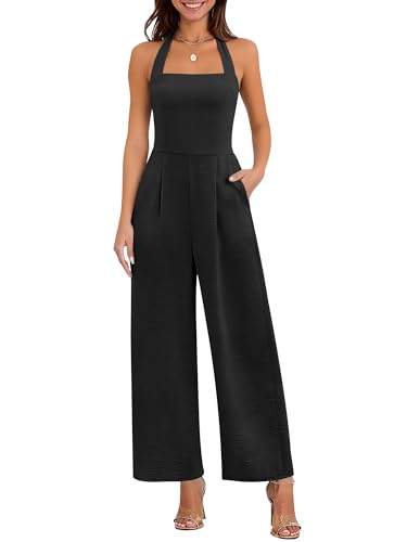 ✨ ANRABESS – Combinaison Femme Dos Nu, Taille Haute Smockée & Pantalon Large avec Poches