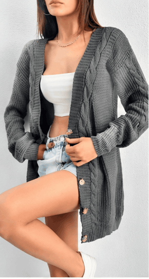 Cardigan Femme Oversize Boutonné – Maille Torsadée & Style Casual Chic VELICYA