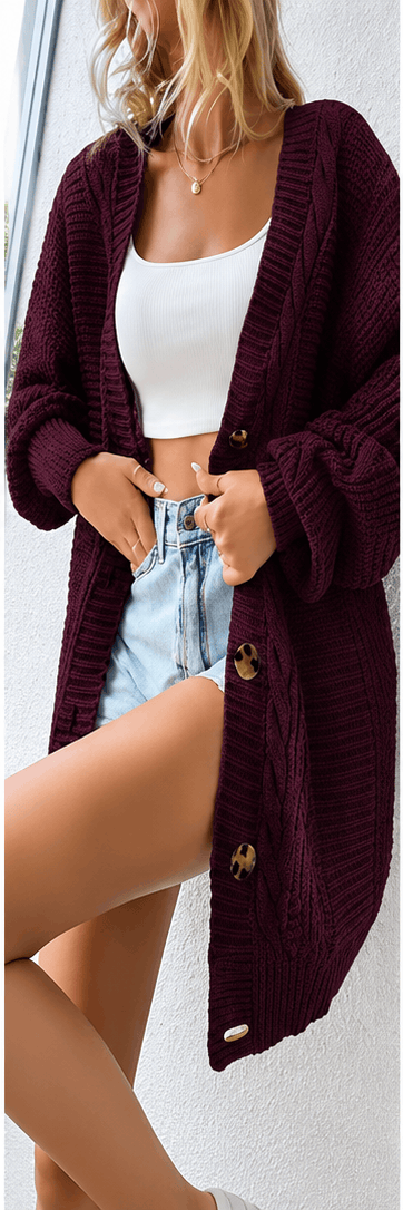 Cardigan Femme Oversize Boutonné – Maille Torsadée & Style Casual Chic VELICYA