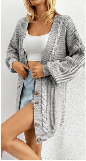 Cardigan Femme Oversize Boutonné – Maille Torsadée & Style Casual Chic VELICYA