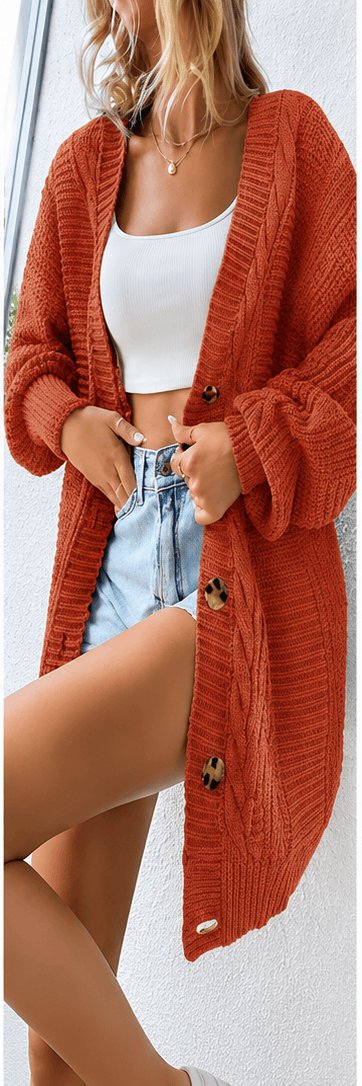 Cardigan Femme Oversize Boutonné – Maille Torsadée & Style Casual Chic VELICYA